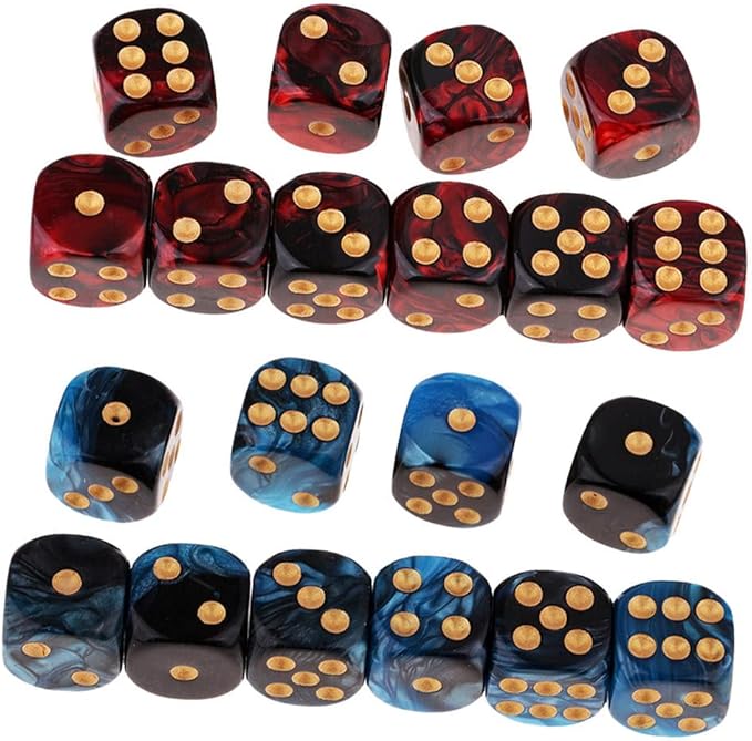 20PCS Polyhedral Dice D6 Dice 16mm Acrylic 6 Sided Dice Game Dice for RPG MTG DND Dice Table Games (Blue Black and Red Black)