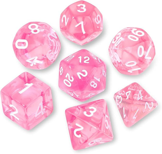 DND Polyhedral Dice Set with a Black Dice Bag for D&D RPG MTG Role Playing Table Games RPG Polyhedral Dice for Dungeon and Dragons Playing Games 7-Die Set (Pink Transparent Dice)
