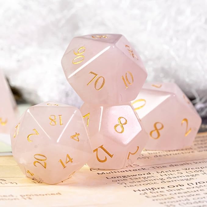 UDIXI Stone Dice Set D&D 7PCS Gemstone Dice Polyhedral DND Dice with Gift Case for Dungeons and Dragons Role Playing Games?Rose Quartz?