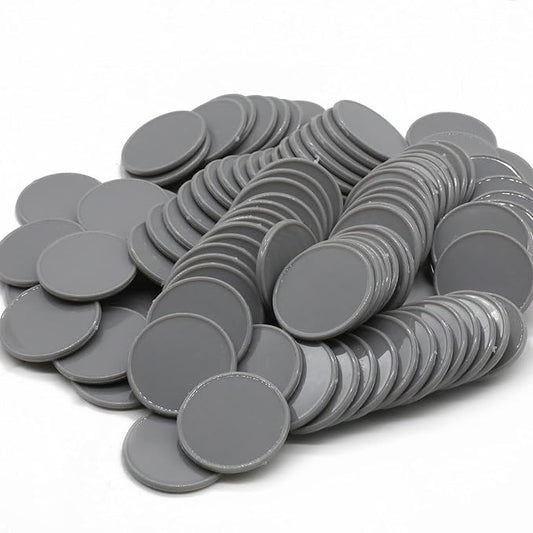 Set of 100 Opaque Plastic Learning Counters Mini Poker Chips Game Tokens with Storage Box (Gray, 1.26 Inch)