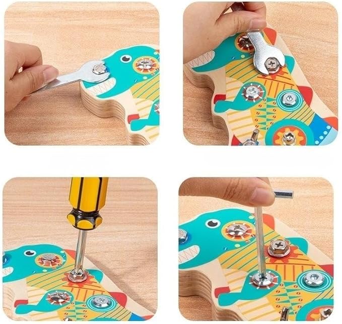 Dinosaur Montessori Screwdriver Board Set- Preschool or Classroom Activity Game - Solid Wooden Screw Driver Toy Set - Kids Sensory and Fine Motor Skills Toy for 3 4 5 6 Year Old Toddlers