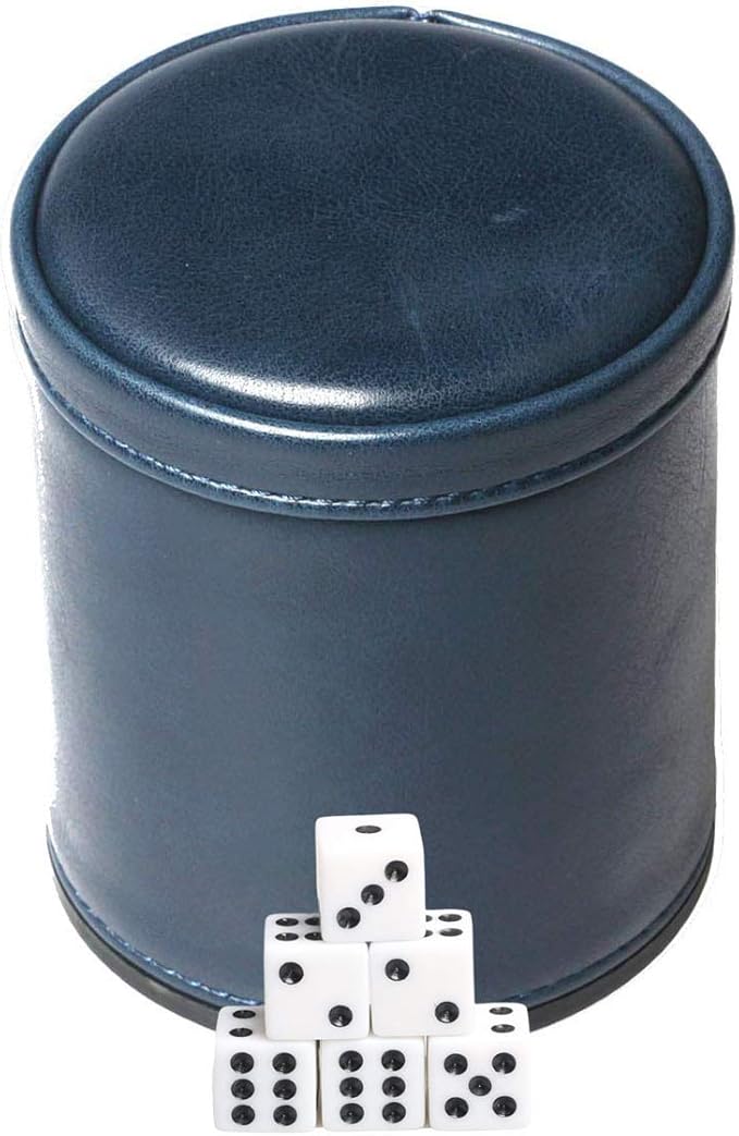 Navy Leatherette Dice Cup Set with 6 Dice Felt Lining Quiet in Shaking for Playing Liars Dice Farkle Yahtzee Board Games