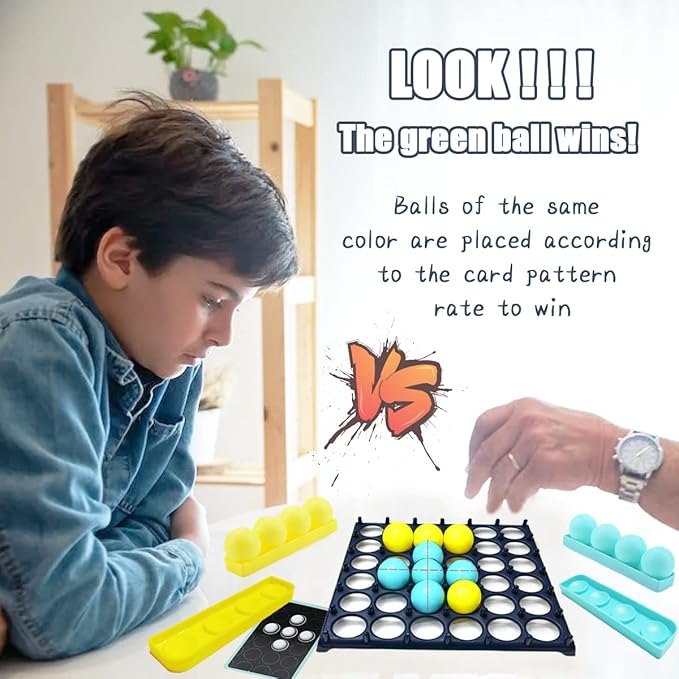 Bounce Ball Family Game - Connect 9 Cards, 16 Balls & 1 Game Grid - Perfect Holiday Toy for Kids