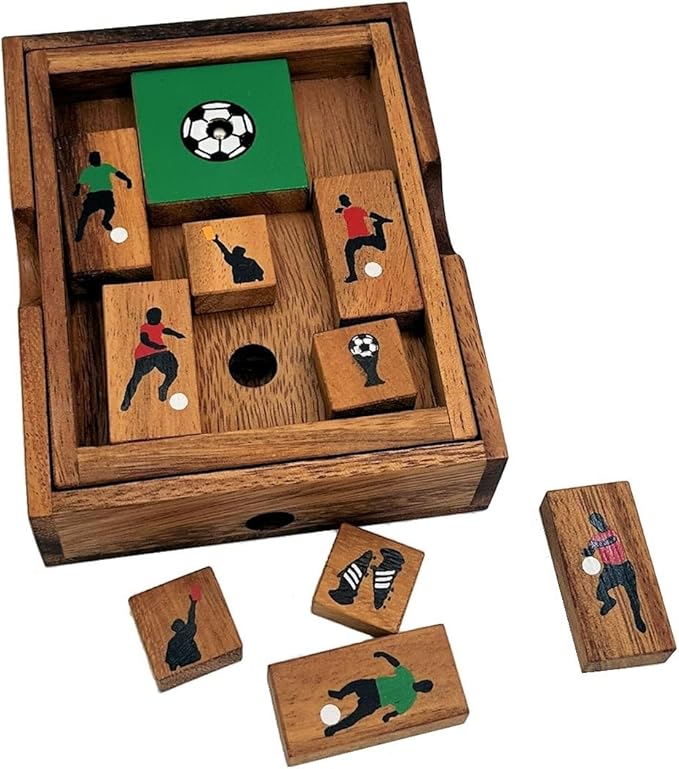 Soccer Field Sliding Block Klotski Brain Teaser Wooden Puzzle Gift Idea for Soccer Game Lovers - IQ Travel Play Game