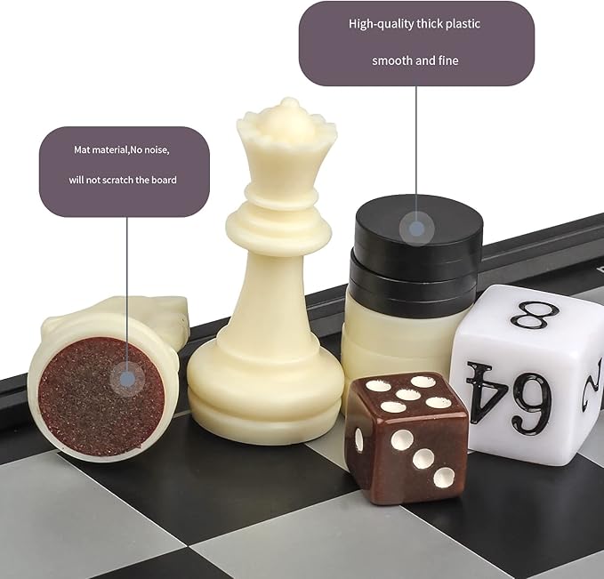 Andux Foldable Magnetic Three-in-one Board Game Set, Chess,Backgammon,Checkers CXYXQ-02 (M)