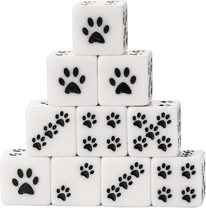 10pcs D6 Dice Set, Dogs Paw 6 Sides Standard Dice 6 Sided Dice Party Supplies for Wow Tabletop Games 16mm, White, QI1014P7R183OAY0