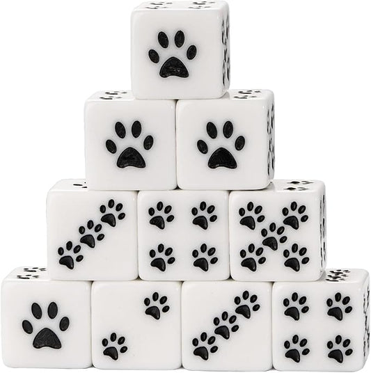 10pcs D6 Dice Set, Dogs Paw 6 Sides Standard Dice 6 Sided Dice Party Supplies for Wow Tabletop Games 16mm, White, QI1014P7R183OAY0