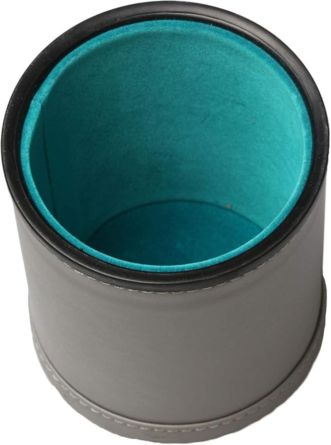 Leatherette Dice Cup Set Felt Lined with 16mm Dot Dices Shaker for Yahtzee Bar Party Dice Games - Grey