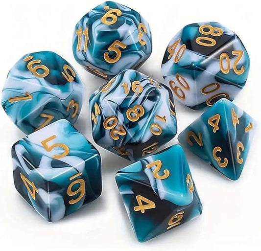 DND Dice Set - 7 Pcs Polyhedral Dice for Dungeon and Dragons D&D TTRPG MTG Table Role Playing Games(Lake Blue Mixed White)