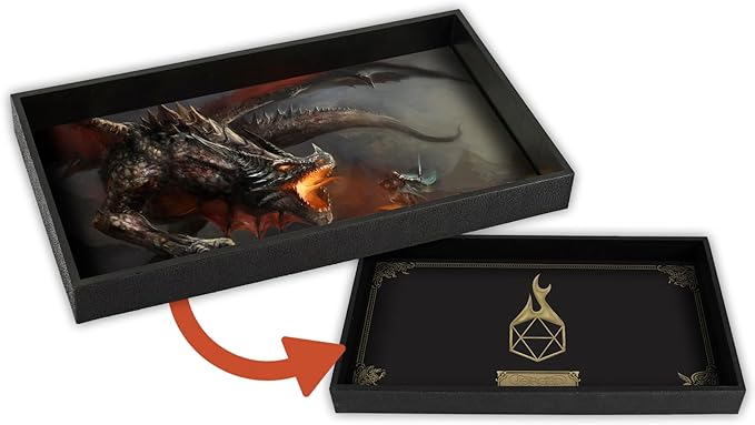 Forged Dice Co. Dice Tray 14" - Reversible Dice Rolling Mat - Compatible with Board Games and Tabletop RPGs Like Dungeons and Dragons Pathfinder Roleplaying Games - Dragon Battle