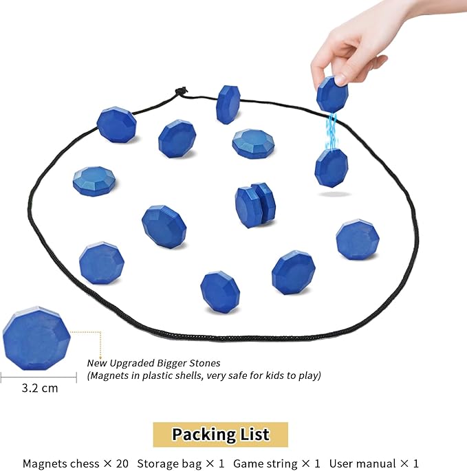 Magnetic Chess Game, Magnet Games with Stones, Puzzle Strategy Family Games, Portable Board Games, Fun Tabletop Multiplayer Chess Game (Blue)