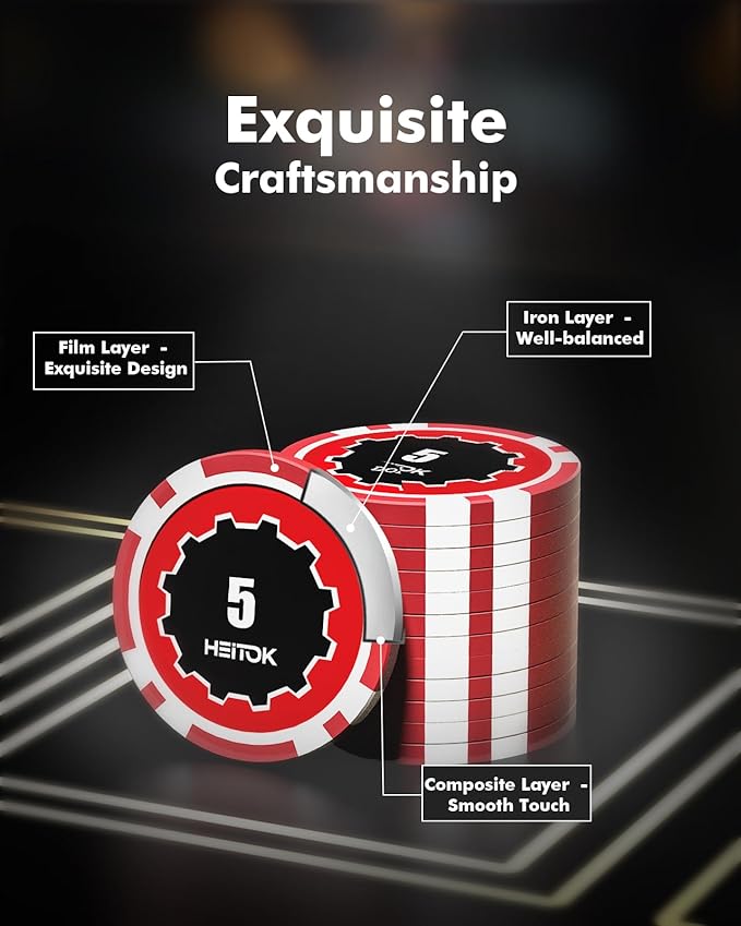 Poker Chips with Denominations, 300-pcs 11.5g Weighted Numbered Casino Chips Set, 5 Dice, 2 Decks with Compact Aluminum Case for Texas Hold'em, Blackjack, Age 8 and Plus