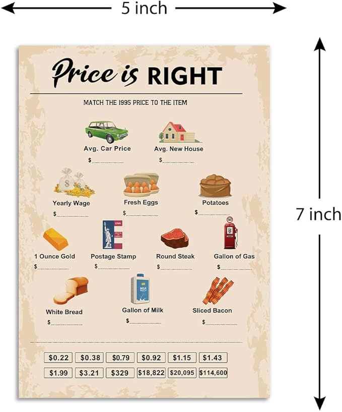QUPT 30th Birthday Party Games, Price is Right Games, Birthday Party Supplies for Adults, Fun 1995s Party Game，Pack of 30 Cards