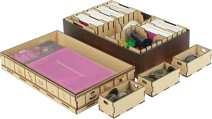 The Broken Token Game Organizer Compatible with Villainous Expansions - Wooden Game Organizing Box with Multiple Trays