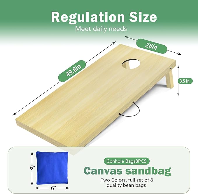 Cornhole Board Set, 4 ft x 2 ft Regulation Size Corn Hole Game Set for Adults with Set of 8 Corn Hole Toss Bags and Carrying Case