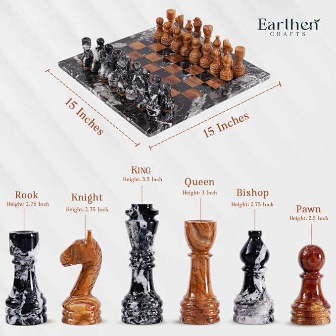Marble Chess Set with Storage Box 15 Inches Handmade Black Zebra & Red Adult Board Games - Tournament Chess Sets 2 Player Games - 1 Chess Board & 32 Chess Pieces
