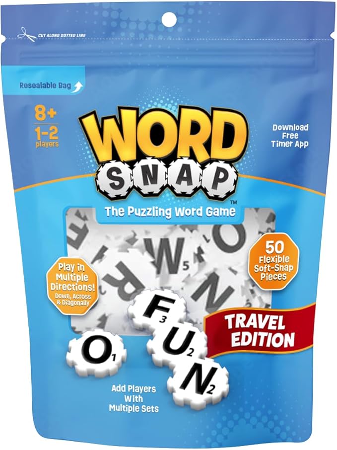 Game Travel Edition, Word Puzzle for Adults, Family, and Kids, Fun Game for Ages 8+, Travel Size, 1-2 Players