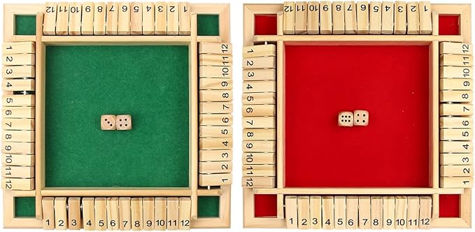 Wooden Shut The Box Game, 12-Number Dice Game for 2-4 Players, for Parties and Friends Gatherings, Classic Tabletop Board Game
