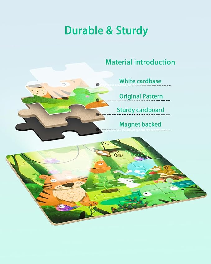 Magnetic Puzzles for Kids Ages 3-5, 3 in 1 Animal Magnet Jigsaw Puzzle Book for Toddlers, Car Airplane Road Trip Activities Toys for 3 4 5 6 Year Old Girls Birthday (Animal)