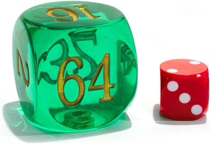 Big Translucent Backgammon Doubling Cube Dice 30MM, Large Backgammon Doubling Number Dice 1 3/16", Translucent Green
