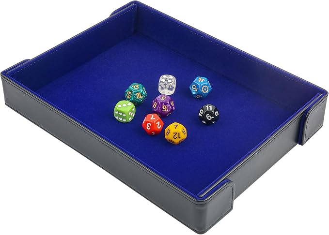 PU Leather Dice Tray Magnetic Folding Dice Rolling Mat with Blue Felt Lining for Dice Games Portable Tabletop Board Games Tray