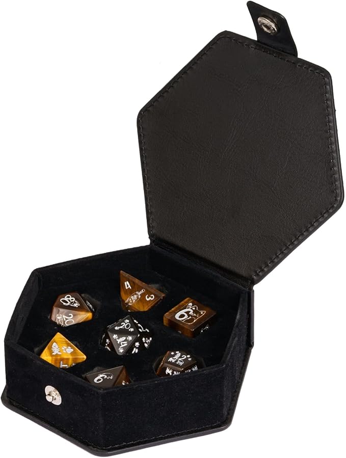 UDIXI Gemstone Dice Set D&D Tiger's Eye Stone Dice with Gift Case for Dungeons and Dragons Tabletop Game