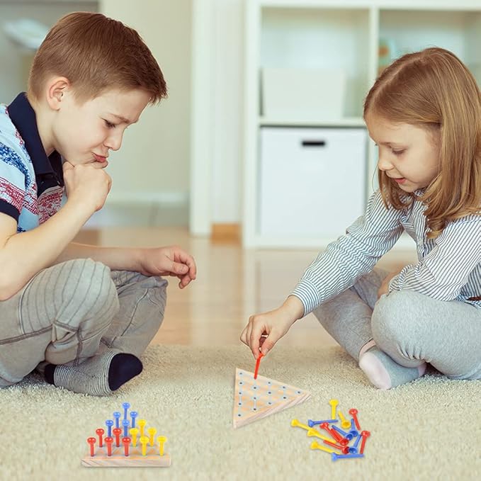 Gamie Peg Game Triangle, Set of 2, Fun Board Games for Kids and Adults, Made Wood and Plastic, Kids’ Learning Toys for Boys and Girls