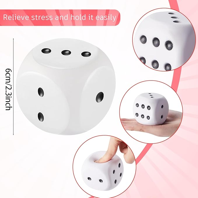 Zomiboo 2 Pcs Large Foam Dice Stress Balls Soft Jumbo 6 Sided Giant Dice Educational Learning Squeeze Anxiety Relieve Toy Gifts for Adults Kids Board Game Classroom(Red,White,2.3 Inch)