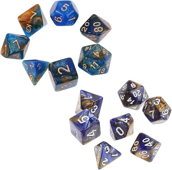 7Pcs/Set Purple Dichromatic D4 D6 D8 D10 D12 D20 Polyhedral Dices Numbers Dials Desktop Board Game Dice Bags with Drawstring Role Playing Dice Dice and Accessories