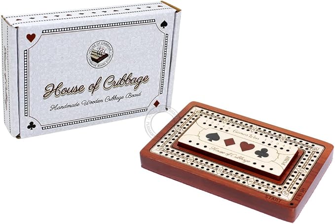 2 Track - Wooden Travel/Pocket Size Cribbage Board - 4 Inch - Inlaid in Bloodwood/Maple Wood with Storage Space for Cribbage Pegs - 60 Points - Non Continuous
