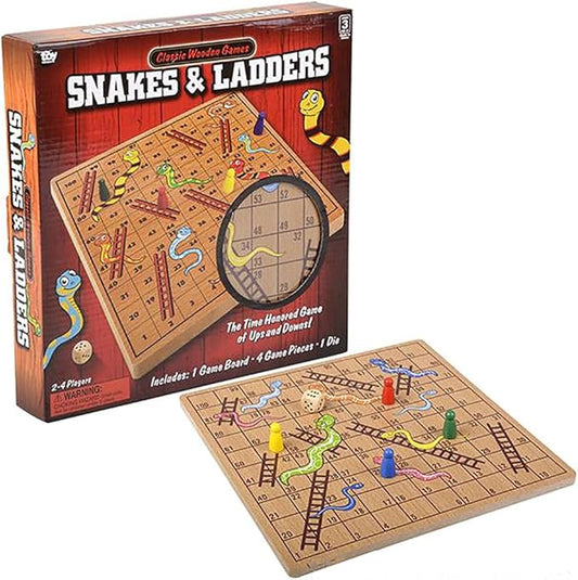 The Dreidel Company Classic Wooden Board Games, Great for Prizes, 10" (10" Wooden Snakes & Ladders)