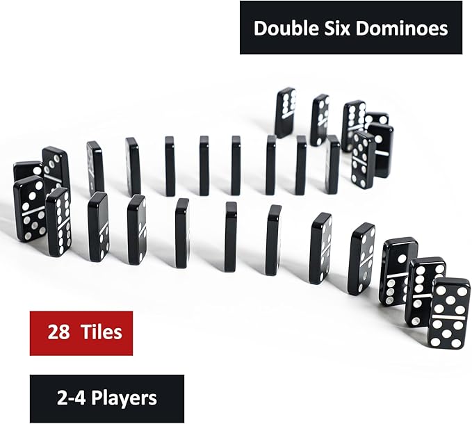 Dominoes Set for Adults, Double Six Domino & Tile Games, Domino Set with 28 Large Tiles & Portable Bag, for Classic Family/Travel Board Game (2-4 Players)