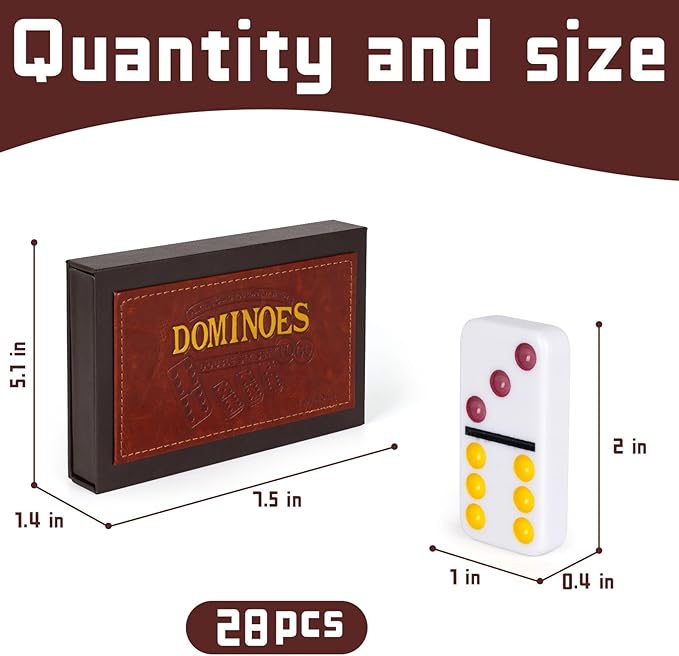 Dominos Set for Adults - Classic Game With Leather Case, Double Six, 28 Tiles, Travel Set, Party Board Game for Family Game Night, 2-4 Players Gift