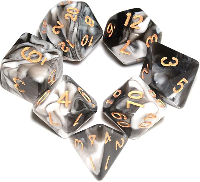 Transparent Black Mix White DND Dice Set for Board Game
