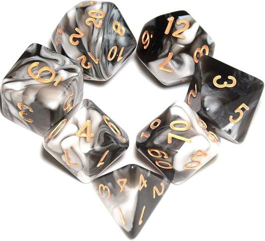 Transparent Black Mix White DND Dice Set for Board Game