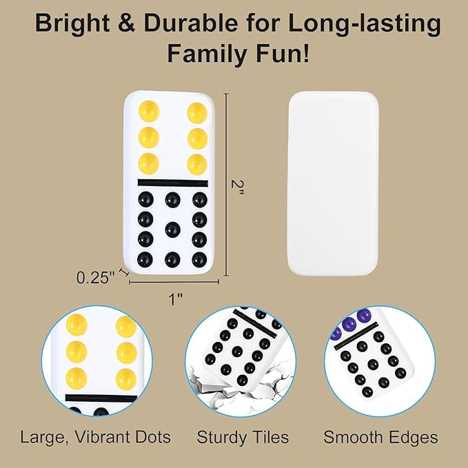 Double 12 Mexican Train Dominoes, 91 Tiles Dot Dominoes Games in Portable Case with 9 Trains Instruction Booklet Score Pads and Octagon Shape Hub Family Party Table Games