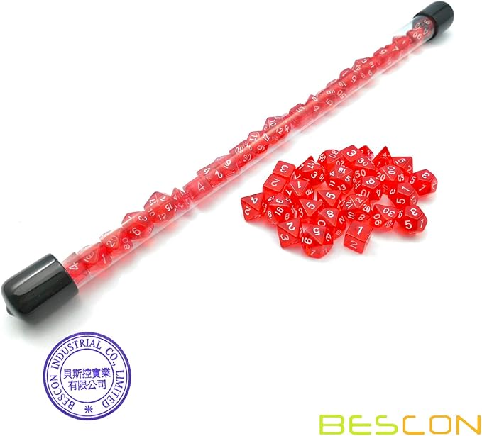 Bescon 28pcs Translucent Red Mini Polyhedral Dice Set in Tube, Ruby Dice Dungeons and Dragons 4X7pcs, Mini Ruby Gem Dice Set