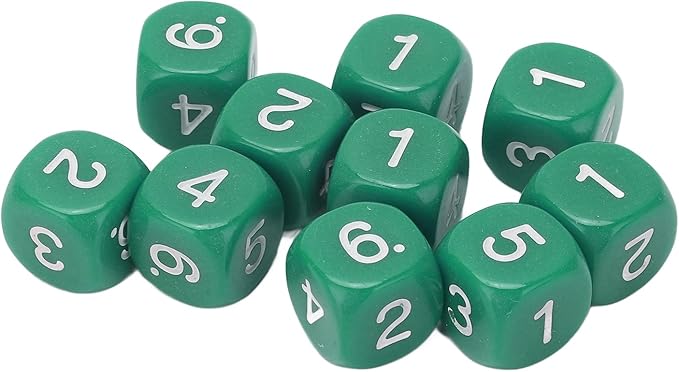 Green 6 Sided Plastic Dice Set - 20 Pieces, Rounded Corners, Number Dice for Table Games