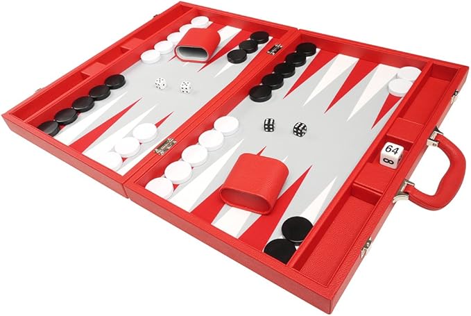 19-inch Premium Backgammon Set - Large Size - Red Board