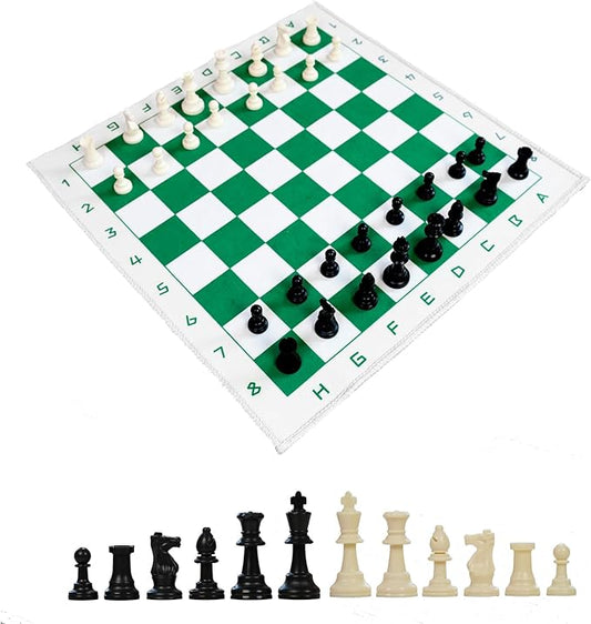 Professional Tournament Chess Set with Red and White Board 19.7 * 19.7, Green and White Pieces, Standard Size, Classic Strategy Game
