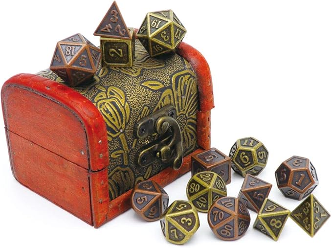 Haxtec Ancient Copper Metal DND Dice Set D&D Dungeons and Dragons Gifts TTRPG Games (2 Pack-Antique Copper+Antique Bronze)