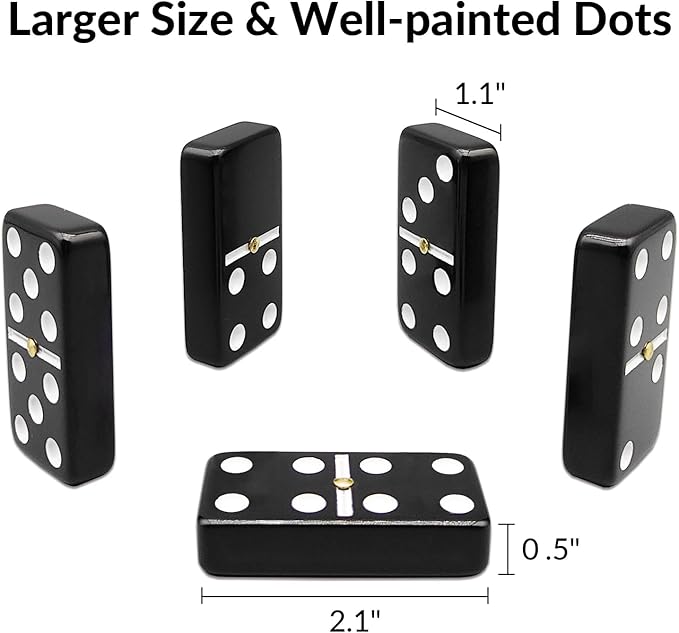 Dominoes Set for Adults with 4 Wooden Racks/Trays, Double Six Dominoes Travel Set with Portable Case Double 6 Dominoes Set with 4 Tiles Holders, 28 Tiles Dominos Set for Family Board Games - Black