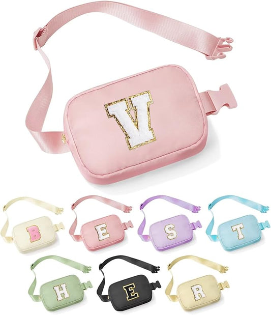 YOOLIFE Retirement Gifts for Women - Teacher Appreciation Gifts for Women Teacher Retirement Gifts for Women Teacher Bag Teacher Gifts from Students, Initial Crossbody Bag Belt Bag V, Pink