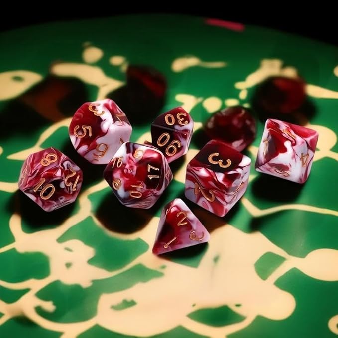 7 Pcs DND Dice Set, AORZOV Polyhedral Dice for Dungeons and Dragons D&D TTRPG MTG Table Role Playing Games(Blood Red Mixed White)