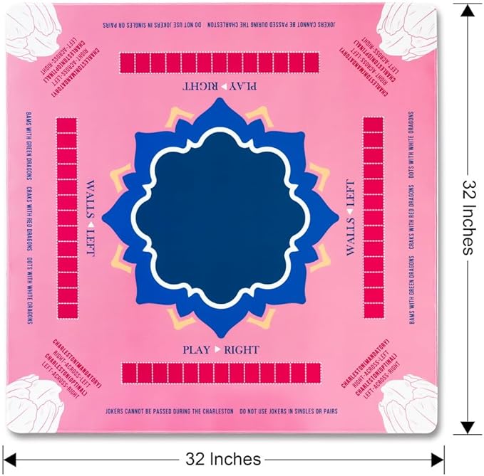 Mahjong Mat with Rules for Table,Non-Slip and Silent,Comes with 2 Dice and 1 Coral Velvet Mahjong Mat Storage Bag (Rose)