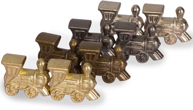 Yellow Mountain Imports Mexican Train Complete Set with Double 12 Dominoes (Pips/Dots), Wooden Hub, Die Cast Train Markers, and Scorepad