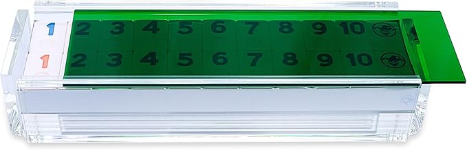 Luxury Rummy Tile Set Game in Handmade Acrylic Case with 4 Racks Included (Green)