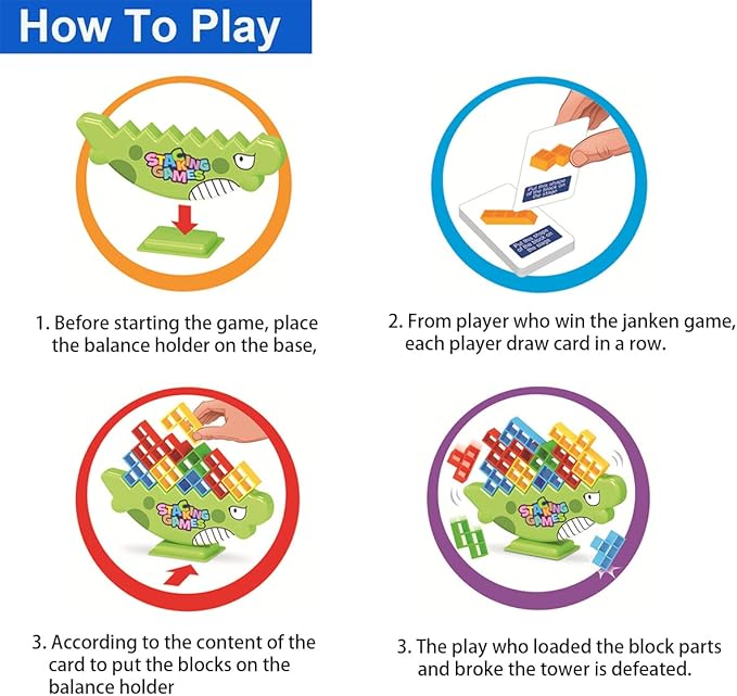 QINGMU 48 PCS Tetra Tower Game, Tetra Tower Balance Stacking Blocks Game, Dinosaur Balance Stacking Team Building Blocks Toy, Team Building Blocks Board Game