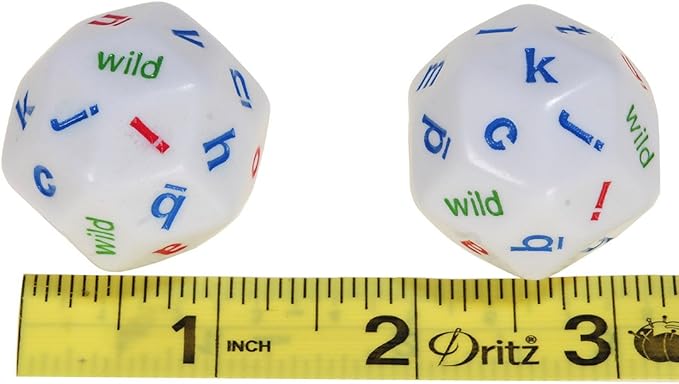 Alphabet Jumbo Dice, 30-Sided, Set of 6 Identical Dice, Purple Velveteen Drawstring Storage Pouch, Bundled Items