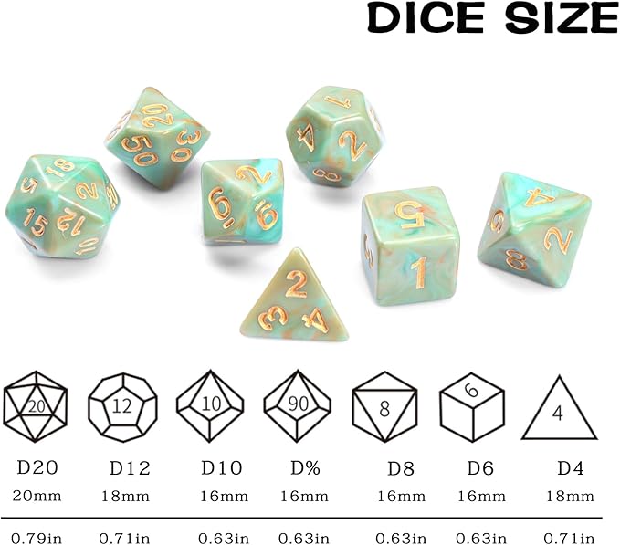 Role Playing Dice Set - 16mm Polyhedral DND Dice in Mixed Colors (Orange, Dark Green, Light Green) - Perfect for Dungeons and Dragons, Tabletop Games, and Math Teaching